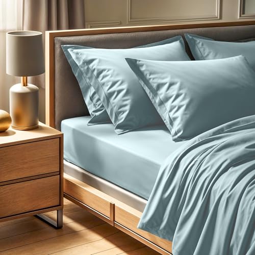 Premium Ranforce King Fitted Sheet (160 x 200 + 30 cm), Mint Colour, 100% Cotton, 145 Thread Count - Machine Washable at 30°C - Soft & Durable Bedding
