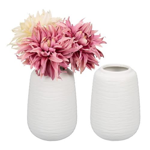 Relaxdays Ceramic Vase, Set of 2, HxD: 15 x 10 cm, for Fresh & Dried flowers, Table Decoration, Centrepiece, White