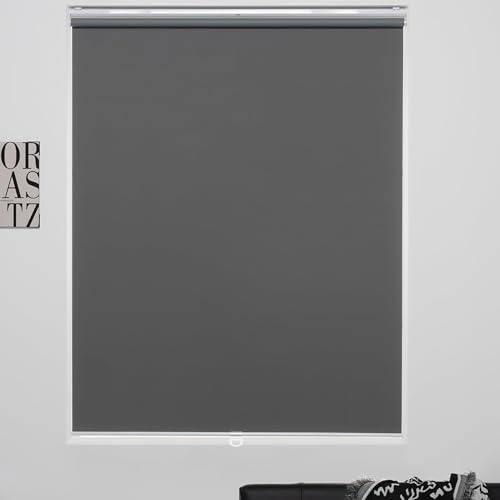 KALYSIE Cordless Roller Shades 100% Blackout Blinds for Windows and Doors, Pull Down Room Darkening Window Shades, Easy to Install for Home and Office, Grey, Fixed 75 Inches High, 22 Inches Width