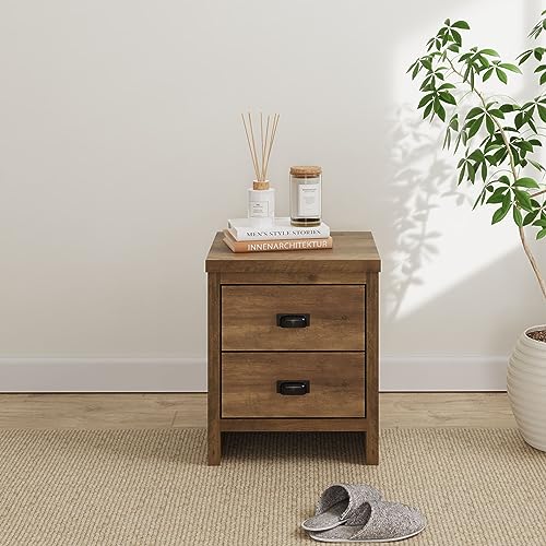 GFW Boston Bedside Cabinet 2 Drawers Storage Shelf Side Cabinet End Table Knotty Oak