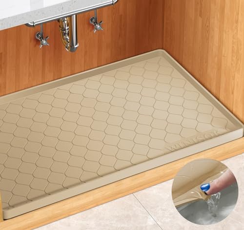 "Winisok Waterproof Under Sink Mat 37"" x 22"", Silicone Mat, Beige - Raised Edge Traps Spills & Leaks, Shelf Liner, Cabinet Protector, for Kitchen, Bathroom, Boots, Pets, Home Essentials"