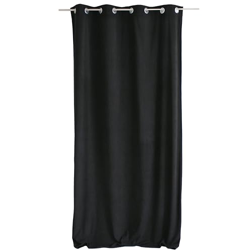ED ENJOY HOME Calin Collection Velvet Curtain with Silver Eyelets, Black, Large Height, 140 x 260 cm, 100% Polyester, Oeko-Tex, Fabric