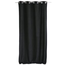 ED ENJOY HOME Calin Collection Velvet Curtain with Silver Eyelets, Black, Large Height, 140 x 260 cm, 100% Polyester, Oeko-Tex, Fabric