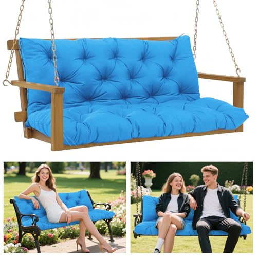 "Porch Swing Cushions 60x40 Inch, 5"" Extra Thick Waterproof Outdoor Swing Seat Cushion with Backrest & 8 Non-Slip Ties PP Cotton + Memory Foam Fill, Fade-Resistant 3-Seater Replacement for Patio Bench"