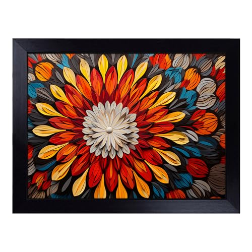 Lap Tray with Bean Bag Cushion, Mandala Flower Op Art - Handmade in the UK, Raised Wooden Edge, Padded Cushion, Heat-Resistant Wipe-Clean Surface, for Meals, Laptops and Crafts