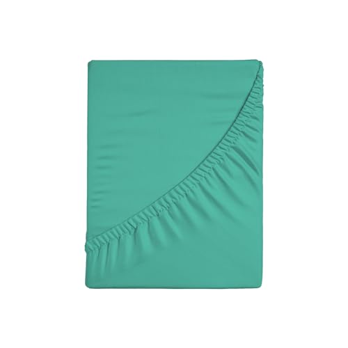 Zer0bed, Fitted Sheet with Corners, Plain Colour, 100% Cotton, 30 cm Maxi Angle, 130 x 200 cm, Aqua, 130 x 200 cm