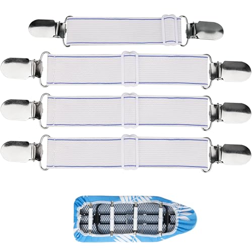 SheeChung Ironing Board Cover Clips,Set of 4 - Anti-Slip Straps for Bed Corners Couch Cover,Keep Cover Flat and Secure Tention Clips