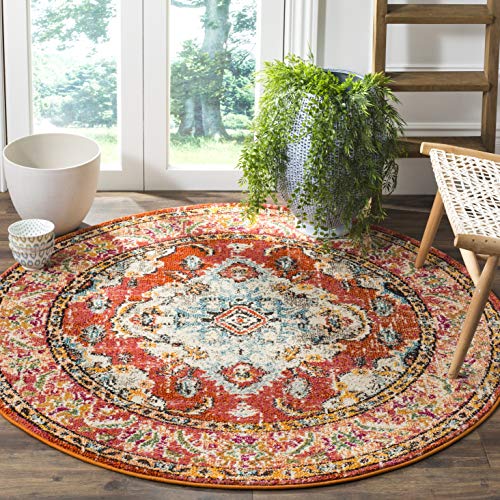Safavieh Boho Rug for Living Room, Dining Room, Bedroom - Monaco Collection, Short Pile, in Violet and Light Blue, 201 x 201 cm