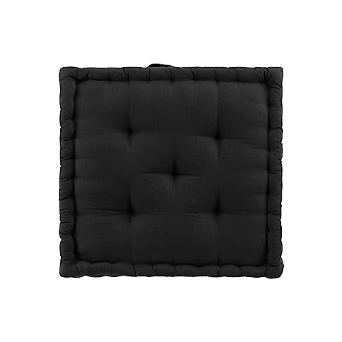 Douceur d'Intérieur, Floor Cushion (50 x 50 x 10 Cm) Twily Black, Cotton/Recycled Polyester