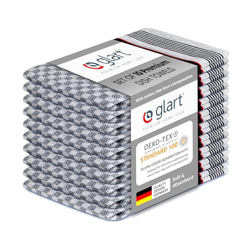 Glart 48GS Set of 10 Kitchen Towels 90x45 cm, 100% Cotton, Black, OEKO-TEX Standard 100 Certified, Lint-Free, Washable, Pre-Washed for Kitchen and Dishwashing