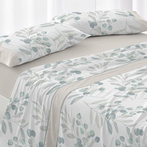Burrito Blanco Flannel Sheet Set, Cotton, Turquoise, Ancho de 180 cm