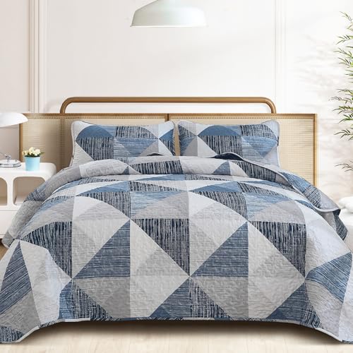 Dintszyayue GC02AC090682AF-B Quilt Set - Soft Microfiber, Geometric Print Coverlet with 2 Pillowcase, Fall Patchwork Quilt, Modern Rusic Bedding, OEKO-TEX Certified