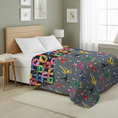 Northwest Power Rangers Rangers Go Full/Queen Quilted Blanket, Comfy Bed Couch Throw, Adults Boys Girls, All Seasons Blanket, 90 x 90 inches