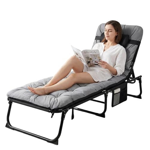 Clevich Sun Lounger Folding Bed, Folding Lounger with Waterproof Mattress, Adjustable Camping Bed Guest Bed Foldable Reclining Chair for Garden, Office, Pool, Camping (1, Black, 190 x 68 x 31 cm)