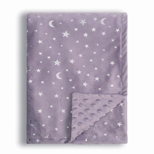 Donsonny Baby Blanket for Boys Girls Soft Minky with Double Layer Dotted Backing, Star and Moon Printed 30 x 40 Inch Receiving Blanket (Purple)