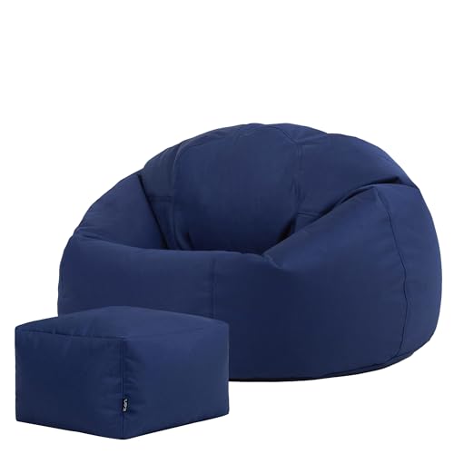 Bean Bag Bazaar Kingston Outdoor Bean Bag & Footstool with Filling, Blue