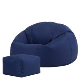 Bean Bag Bazaar Kingston Outdoor Bean Bag & Footstool with Filling, Blue