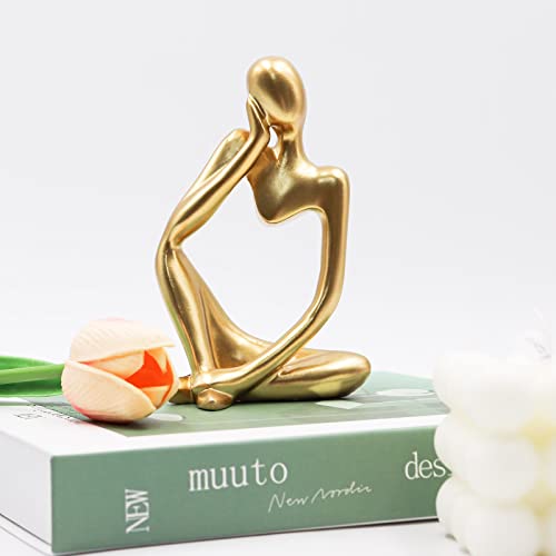 Dnoifne Thinker Statues and Sculptures, Resin Thinker Statue Ornaments, Abstract Style Sculptures, Housewarming Gifts, Housewarming Decorations, Living Room Dining Desk Decorations(Gold Right, Small)