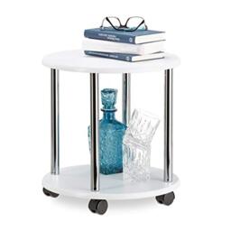 Relaxdays Wooden Side Table, Multipurpose Cart on 4 Castors, Small Coffee Table & Kitchen Trolley, Round, HWD: 41.5 x 40 x 40 cm, White