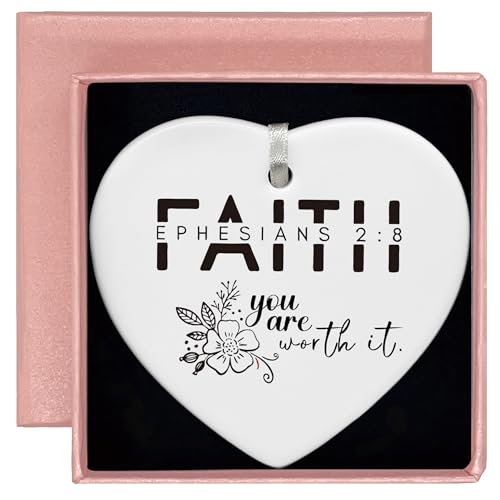 Heart Shaped White Ceramic Ornament-Christian Scripture Bible Verse Decor-Inspirational Faith Gift for Women Her-Affirmation Quote You are Worth It-Ceramic Ornament Religious Home Keepsake