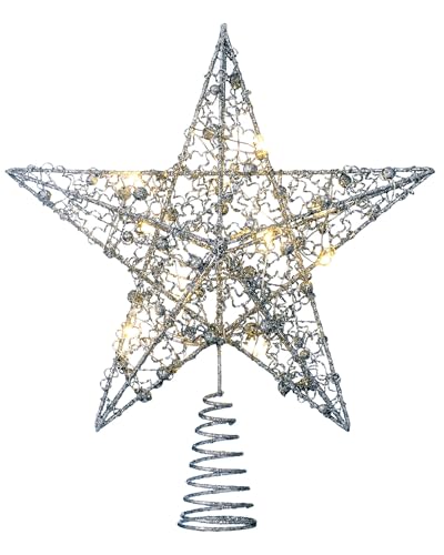 WeRChristmas Pre-lit Sprinky Christmas Tree Top Star LED Lights, Silver, 31cm