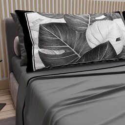 PETTI Artigiani Italiani - Cotton Sheets with Pillowcases in Digital Print, Double Maxi, Top and Bottom Sheet Set with Corners, Dark Grey, 100% Made in Italy