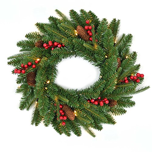 Gifts 4 All Occasions Limited SHATCHI 55cm Wreath Pre Lit with Various Tips Christmas Lightings Fireplace Home Wall Door Decorations Outdoor Indoor 11001, Green