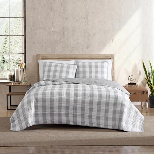 Eddie Bauer Cotton Reversible Bedding with Matching Sham(s), Home Decor for All Seasons, 100%, Light Grey, King