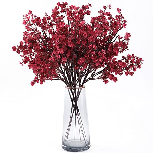 Hananona 10 Pcs Babys Breath Artificial Gypsophila Flowers Halloween Fake Silk Flowers for Home Decor Floral Arrangement Table Centerpieces (10, Burgundy)