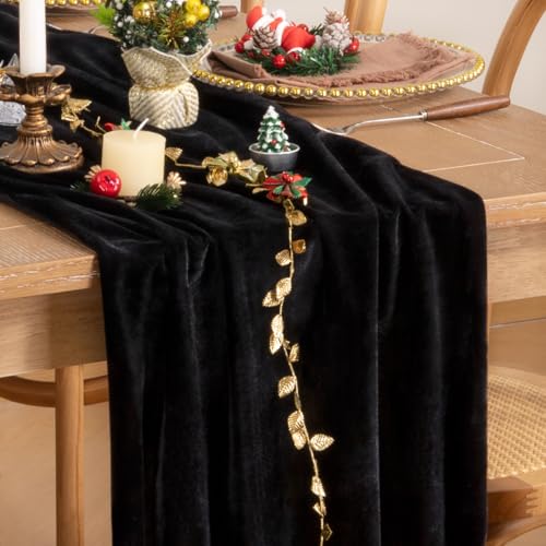 DeZerlor Velvet Table Runner Christmas Table Runner 20 x 120 Inch Luxurious Elegant Velvet Fabric Table Decorations for Xmas Dinner Holiday Wedding Bridal Baby Shower, Black