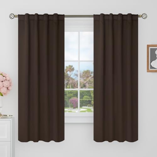 BGment Brown Blackout Curtains 60 Inches Long for Bedroom - 34 x 60 inch Thermal Insulated Light Blocking Room Darkening Solid Vertical Rod Pocket and Back Tab Drapes for Kids Room, 2 Window Panels
