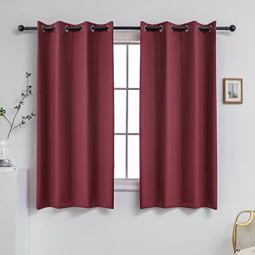 YGO 45 Inches Blackout Curtains for Bedroom and Kitchen 2 Panels Thermal Insulated Grommet Window Drapes W52 x L45 Inches Wine Red