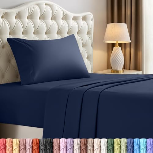 Utopia Bedding Twin Bed Sheets Set - 4 Piece Bedding - Brushed Microfiber - Shrinkage and Fade Resistant - Easy Care (Twin, Navy Blue)