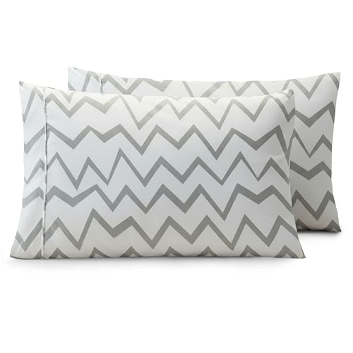Elegant Comfort Luxury Ultra-Soft 2-Piece Pillowcase Set - 1500 Premium Hotel Quality Microfiber Double Brushed - Wrinkle Resistant, King Size, Chevron Pattern Gray