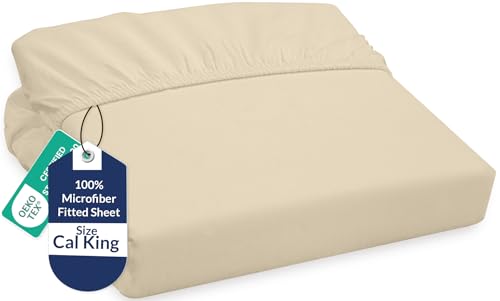 Royale Linens Fitted Sheet California King - Ultra Soft 1800 Brushed Microfiber - Hotel Luxury Bottom Sheets - Wrinkle Free & Fade Resistant - Deep Pocket Fitted Sheet Only (King Cal, Sand)