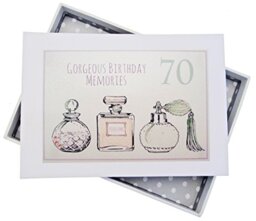 White Cotton Cards 70th Birthday, Mini Photo Album, Perfume Bottles, White
