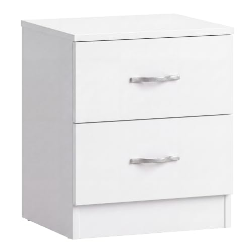 Vida Designs White Bedside Cabinet, 2 Drawer With Metal Handles & Runners, Unique Anti-Bowing Drawer Support, Riano Bedroom Furniture