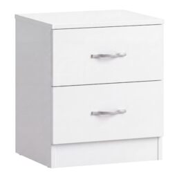 Vida Designs White Bedside Cabinet, 2 Drawer With Metal Handles & Runners, Unique Anti-Bowing Drawer Support, Riano Bedroom Furniture