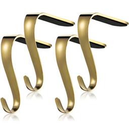 BOAO Christmas Stocking Holders Metal Mantel Stockings Hangers Shelf Fireplace Garland Mantle Grips Set (Gold, 4)