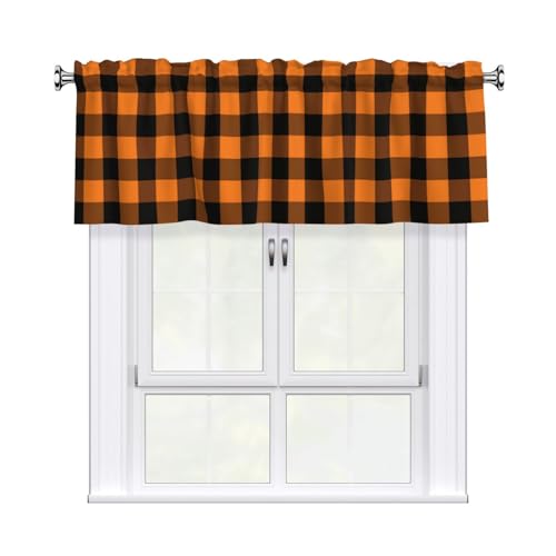 "Miaoquhe Orange Buffalo Check Plaid Kitchen Valance Curtain 1 Panel 54""x18"" Inch Fall Window Valances Thanksgiving Holiaday Farmhouse Valance for Living Room Bathroom Decor"