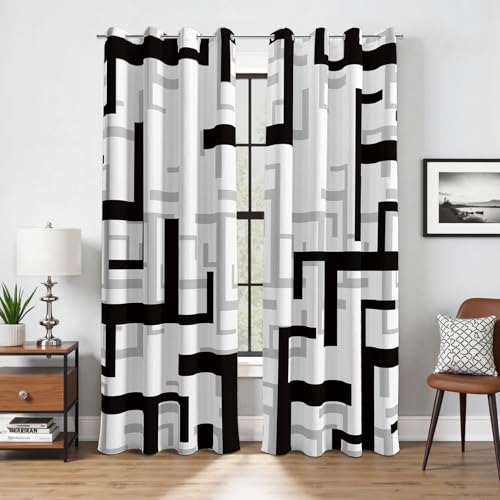 weesire Modern Blackout Curtains for Bedroom Living Room 2 Panels 100% Blackout Black and White Pattern Curtains Abstract Curtains, 52x63 Inches