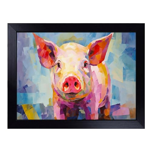 Lap Tray with Bean Bag Cushion, Pig Abstract - Handmade in the UK, Raised Wooden Edge, Padded Cushion, Heat-Resistant Wipe-Clean Surface, for Meals, Laptops and Crafts