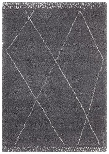 Roha High Pile Living Room Rug Soft Fluffy Long Pile Shaggy Flokati Diamond Pattern for Living Room Kitchen Hallway or Bedroom Grey/Cream 160 x 230 cm