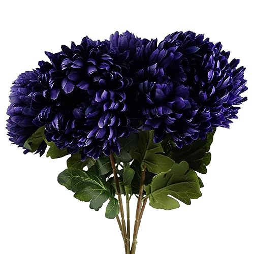 Leaf Design Artificial Flowers, 6 X 75cm Purple Chrysanthemum