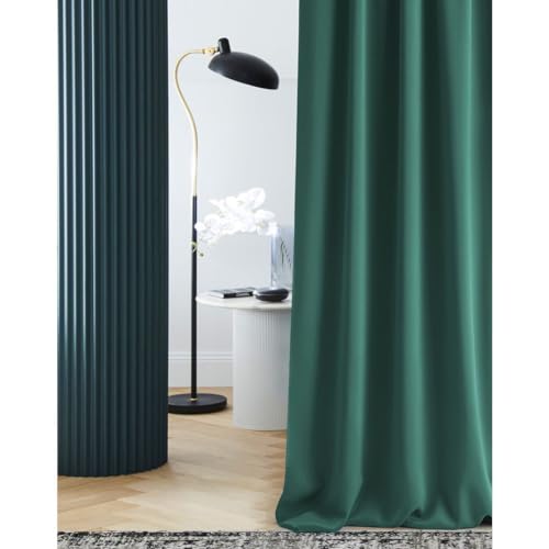 ROOM99 Laurel Curtain with Ruffle Tape, 140 x 280 cm, Width x Height Blackout Opaque Sliding Curtains, Living Room, Bedroom for Rail System, Dark Green, Pack of 1