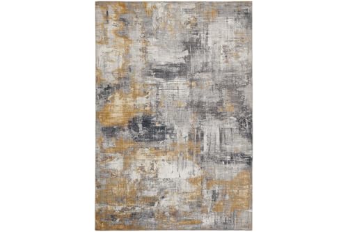 -LUXOR- living Prima Living Room Rug in Vintage Design - Living Room Rug Short Pile Digital Print in Timeless Design Grey/Yellow 80 x 150 cm