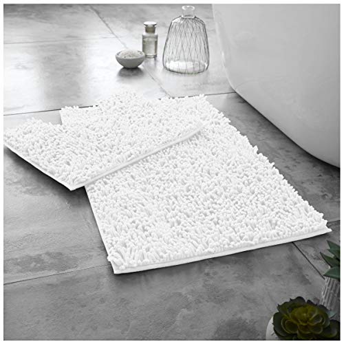 GC GAVENO CAVAILIA 100% Microfiber Toilet Rug Set, Loop Bath Mat Non Slip, Pedestal Mats For Bathroom, White, Regular (678588)
