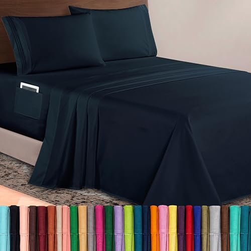 Elegant Comfort Luxurious 1500 Premium Hotel Quality Microfiber 4-Piece Sheet Set, 18-24 Inches Deep - Extra Deep Pocket Sheets - Ultra Soft 4PC Deep Pocket Sheets, King, Black