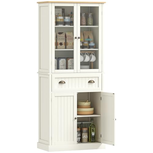 HOMCOM Freestanding Kitchen Cupboard, Larder Cupboard, Cream White