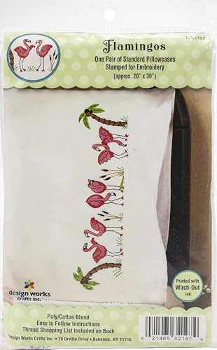 "Tobin Stamped for Embroidery Pillowcase Pair 20""X30""-Flamingos"